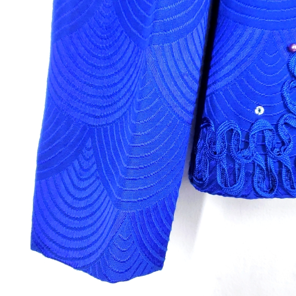 Vintage Karen Miller New York Royal Blue Embellished Skirt Suit Set 12 - Picture 5 of 13